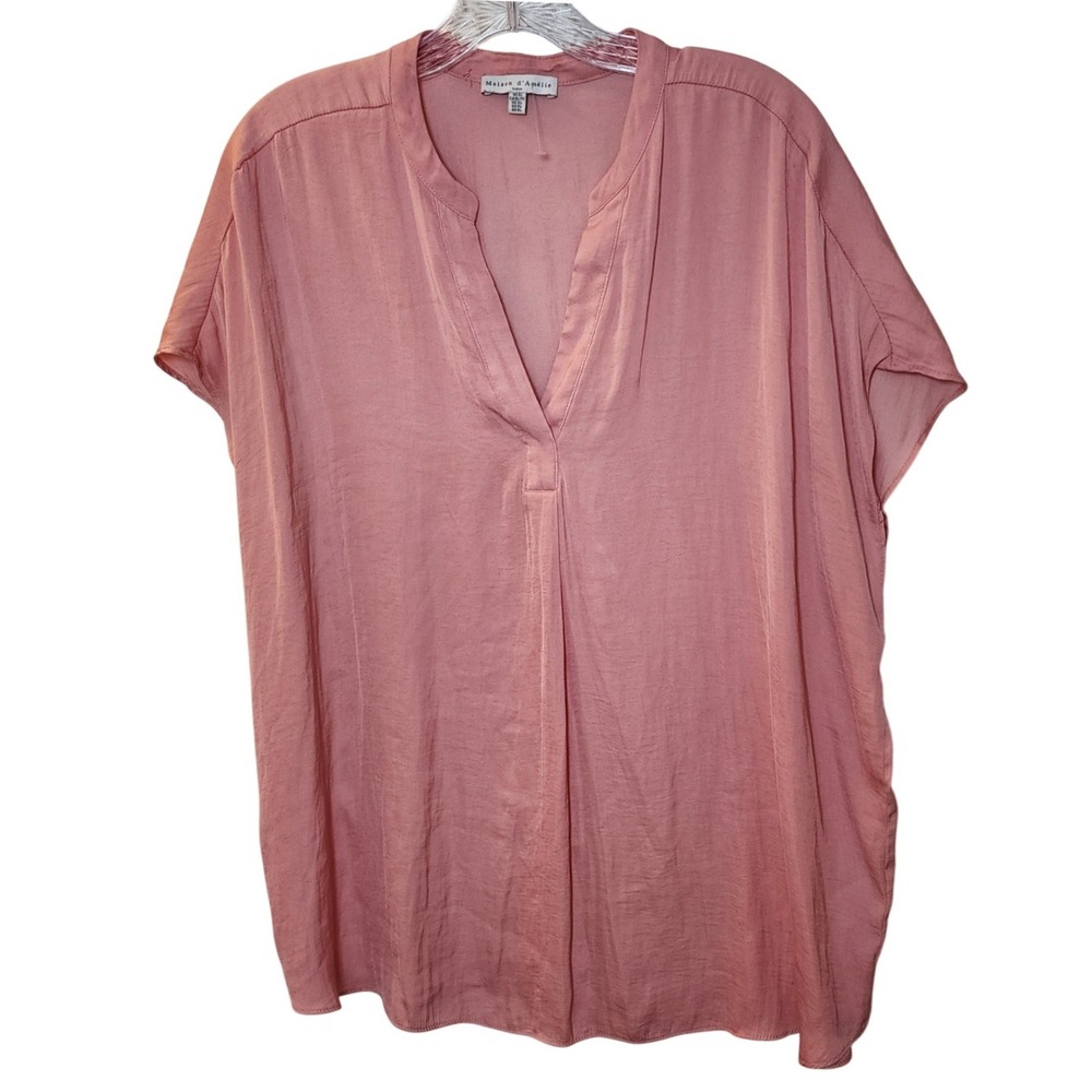 Maison d'Amélie Paris Womens XL Dusty Rose V-Neck Dolman Short Sleeve Blouse Top